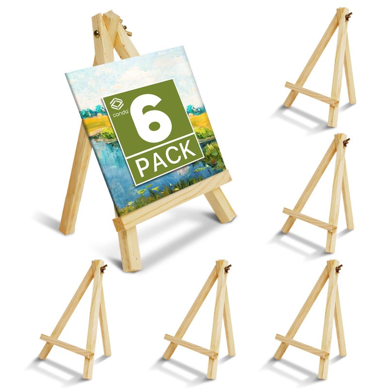 CONDA 6 Pack A-Frame Wood Easels, Tabletop Easels for Painting, Canvases, Display, and Party, Easel Stand for Students, Artists and Beginners, Brown - Image 1